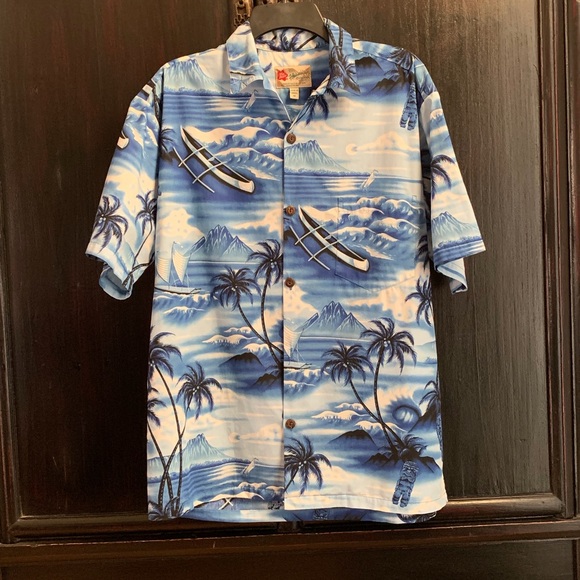 🌴 Men’s Hawaiian Shirt Tikis Canoes Rayon 🌴 - Picture 4 of 8